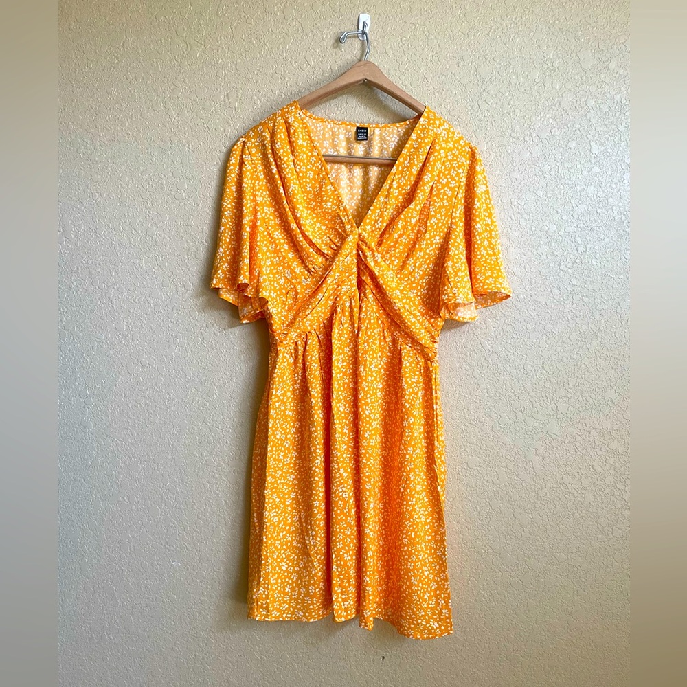 Yellow Floral Mini Droop Neck Dress XL NWOT